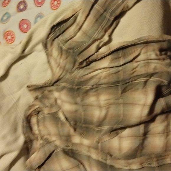 Pink and Grey Button Up off the shoulder on both sides. - Picture 3 of 4